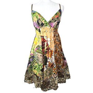 Vintage No Boundaries 90s Y2K Brown Green Floral Patchwork Strappy Sun Dress